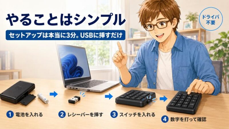 5. セットアップは本当に3分。USBに挿すだけの手順