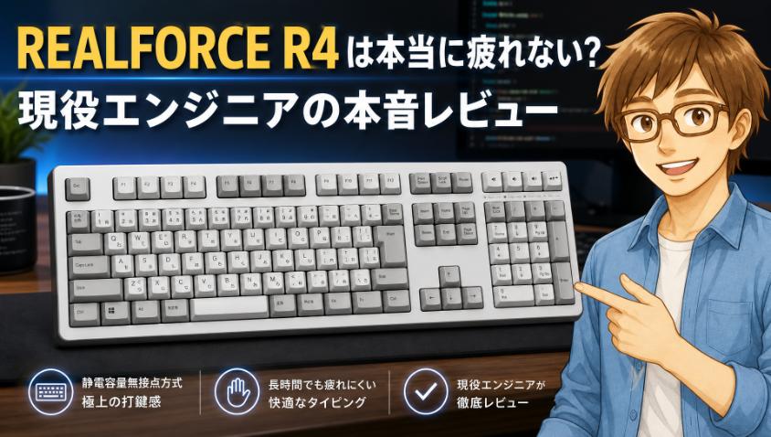 01. ブログ全体のアイキャッチ画像_REALFORCE R4は本当に疲れない？現役エンジニアの本音レビュー