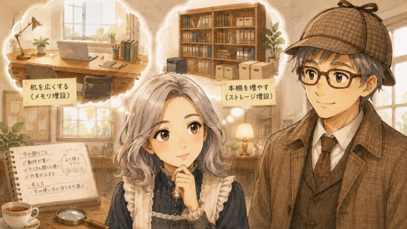 7.　対策の選び方　机を広くするか、本棚を増やすか