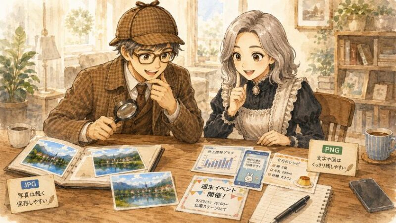 7.　使い分けの指針　写真はJPEG、スクショと文字入りはPNG