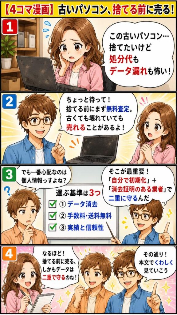 4コマ漫画_古いパソコンの売却ガイド