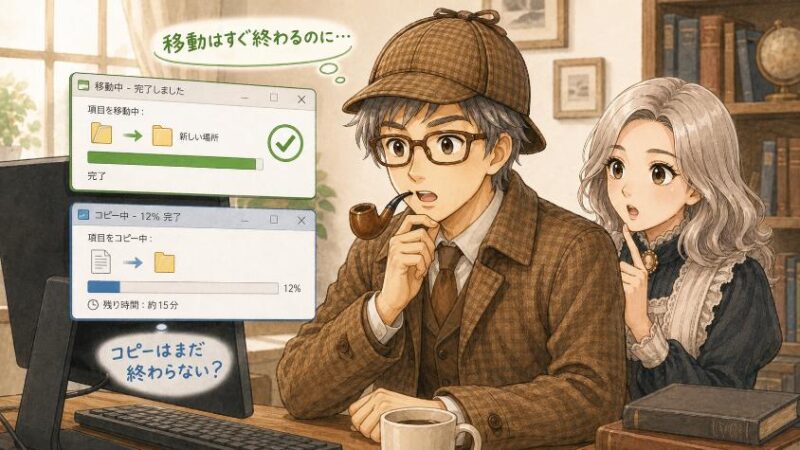 1. 今回の謎 移動は一瞬なのに、コピーは数分待ち