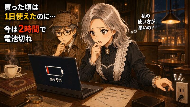 1. 買って3年、バッテリーが2時間しかもたない謎