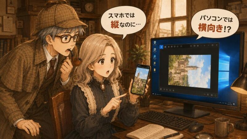 1.　事件の始まり　スマホでは縦なのに、パソコンでは横倒し