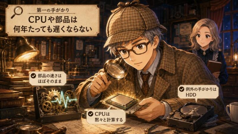2. 第一の手がかり CPUや部品は何年たっても遅くならない