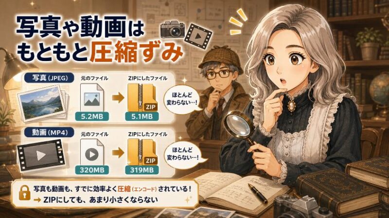 4. なぜ写真や動画はZIPにしても小さくならないのか