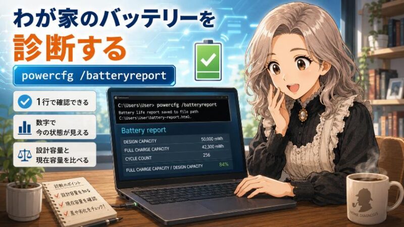 5.　わが家のバッテリーを診断する　powercfg /batteryreport
