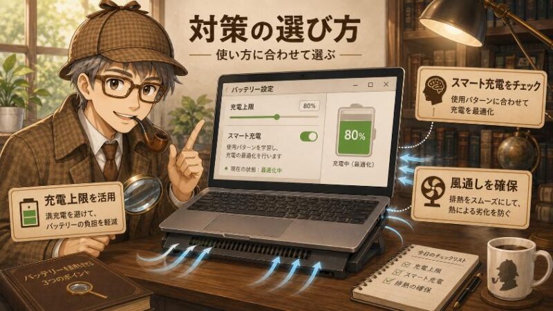 6.　対策の選び方　充電上限設定・スマート充電・排熱の確保