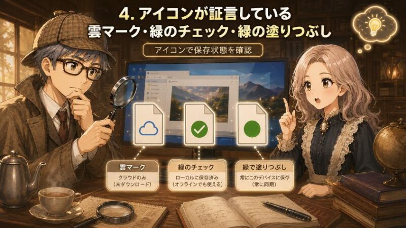 4.　アイコンが証言している　雲マーク・緑のチェック・緑の塗りつぶし