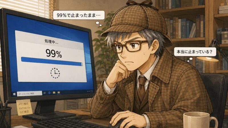 1.　99%で止まった進行バー。パソコンはサボっているのか？