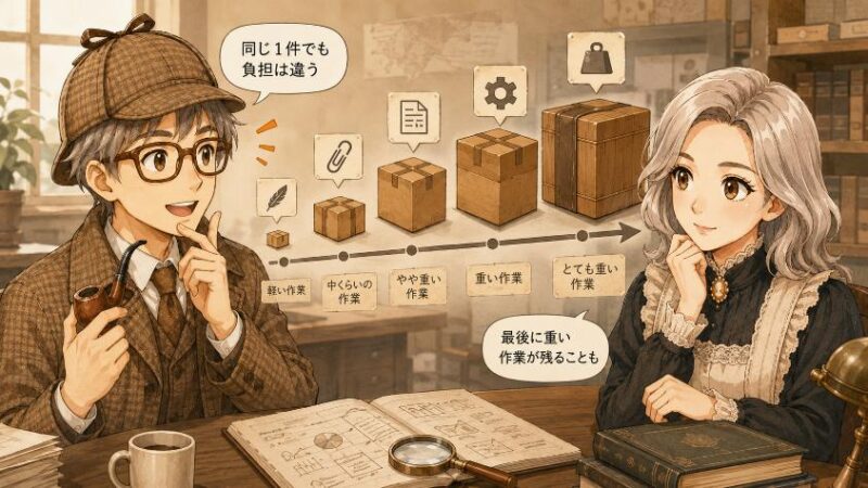 3.　第二の手がかり　100個の仕事は、重さがぜんぶ違う