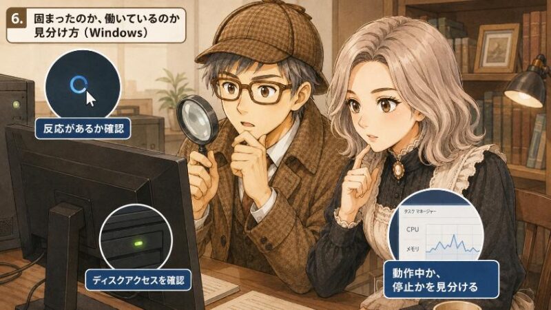 6.　固まったのか、働いているのか　見分け方（Windows）