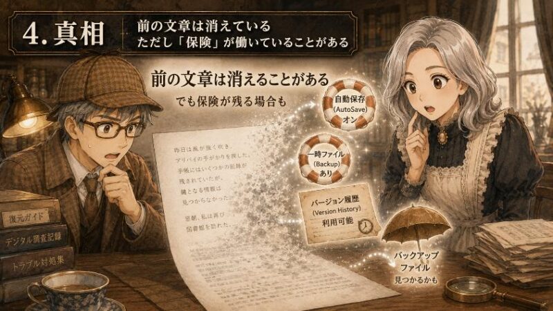 4.　真相　前の文章は消えている　ただし「保険」が働いていることがある