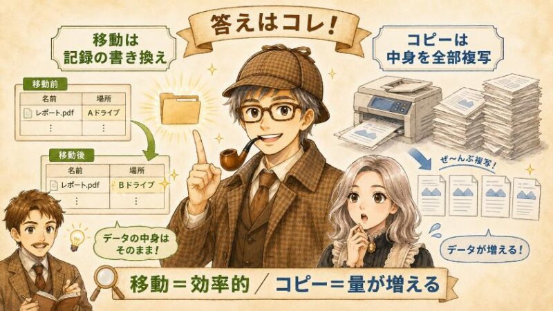 4. 真相 移動は台帳の書き換え、コピーは全ページの複写だった