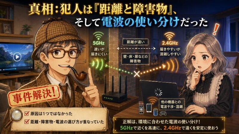 5.　真相　犯人は「距離と障害物」、そして電波の使い分けだった