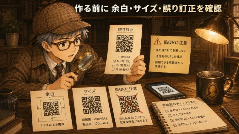 7. 作るときの注意 誤り訂正レベル・サイズ・余白・偽QRコード
