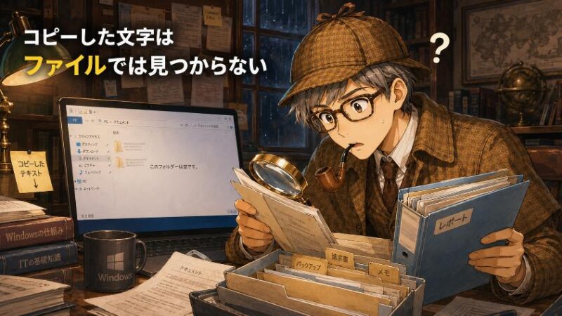 1.　コピーした文字を探しても、そのファイルは見つからない
